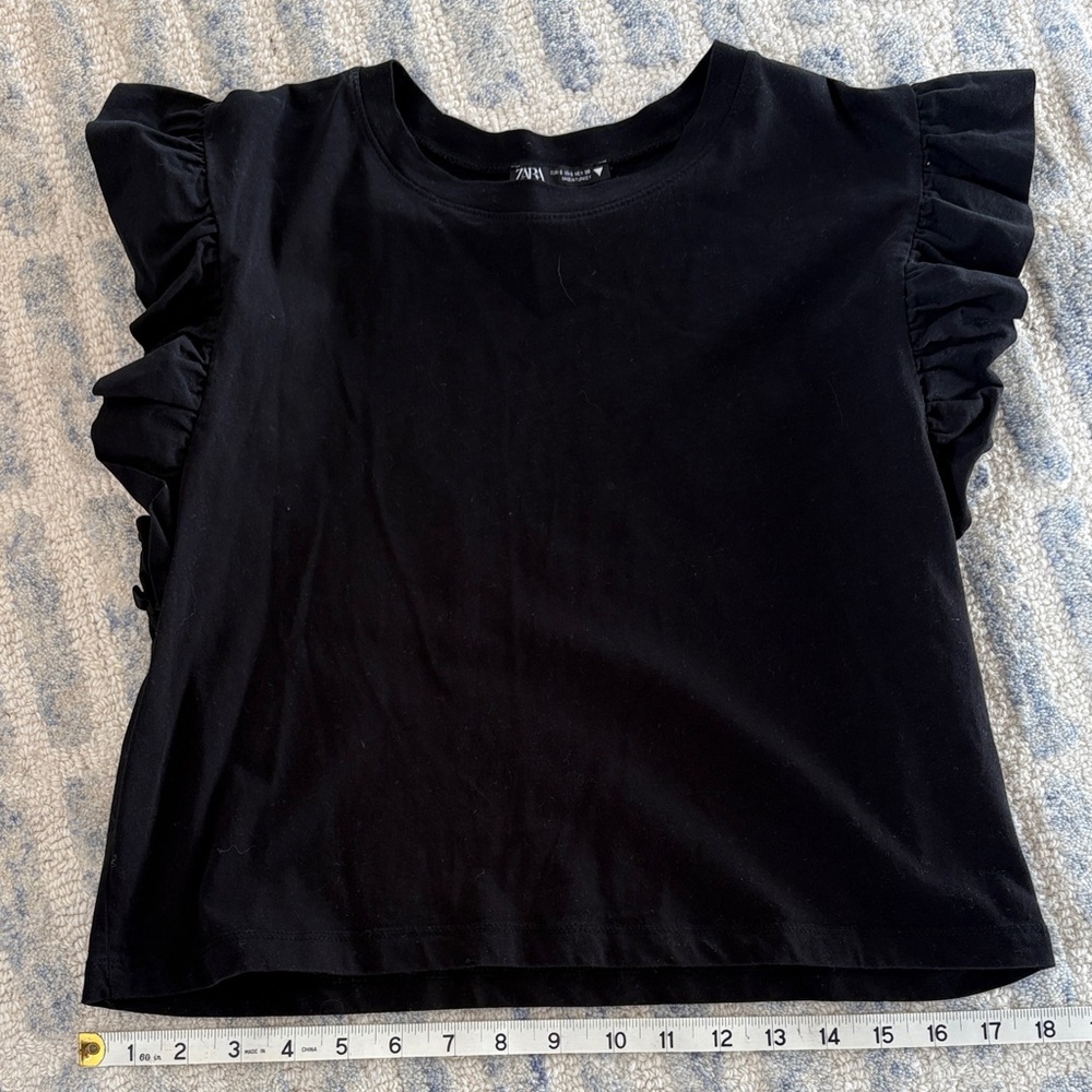 Zara Black Top with Ruffle Sleeves